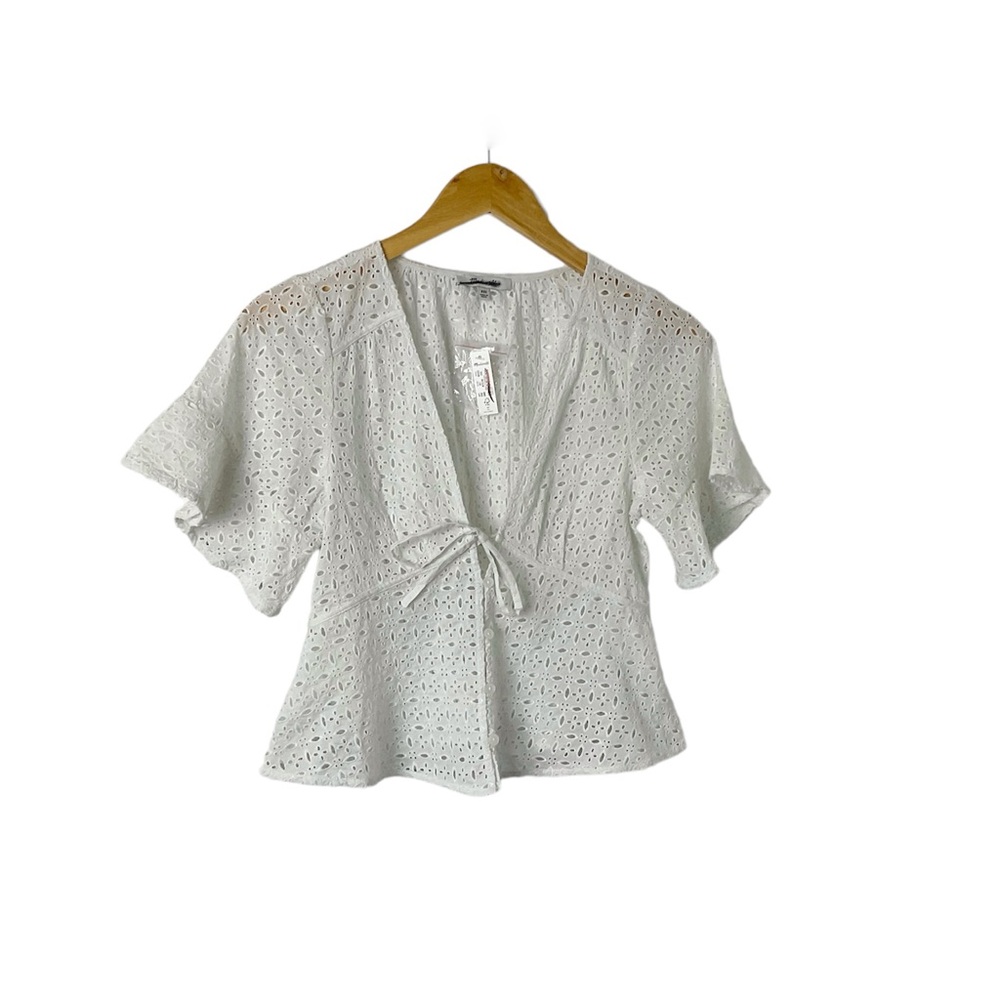 Madewell White Eyelet Front Tie Top Size XXS